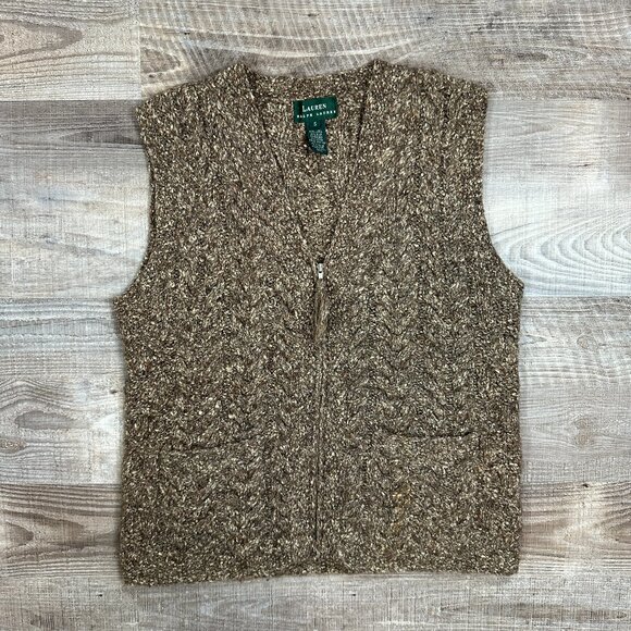 Lauren Ralph Lauren Wool / Silk Blend Cable Knit Zip Vest Sz S Warm Outerwear - Picture 1 of 10